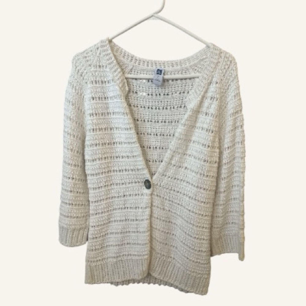 Gap Crochet Knit Cardigan Cotton Wool Angora Blend Neutral Open Weave Size L